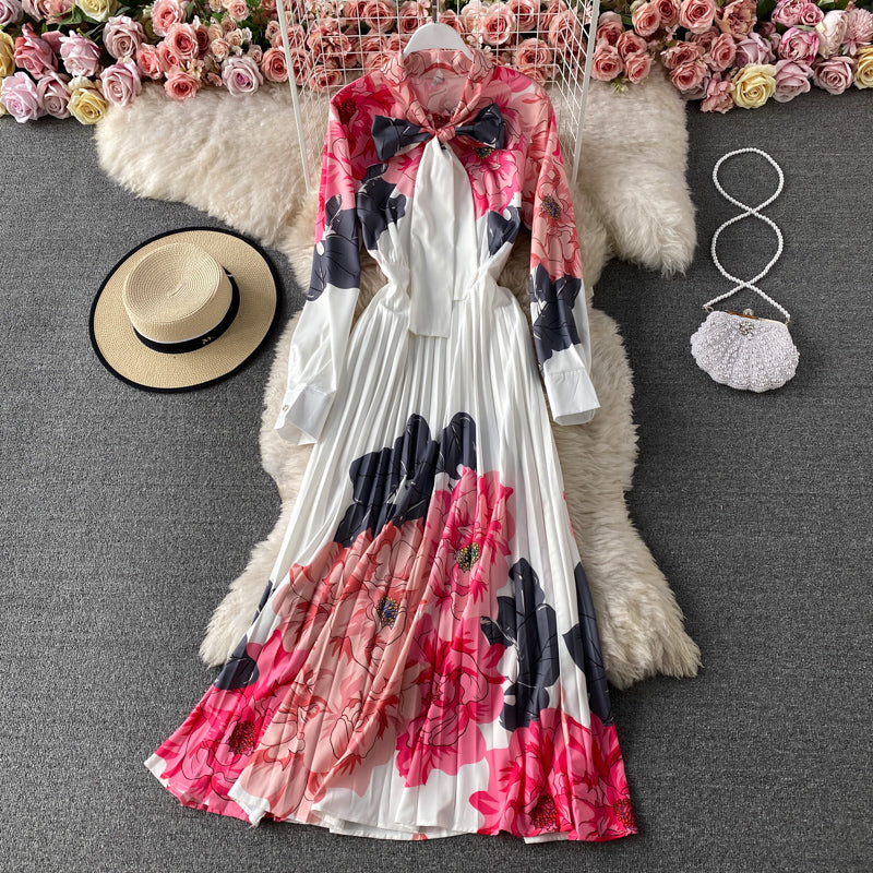Robe plissée à imprimé floral élégant français 3173