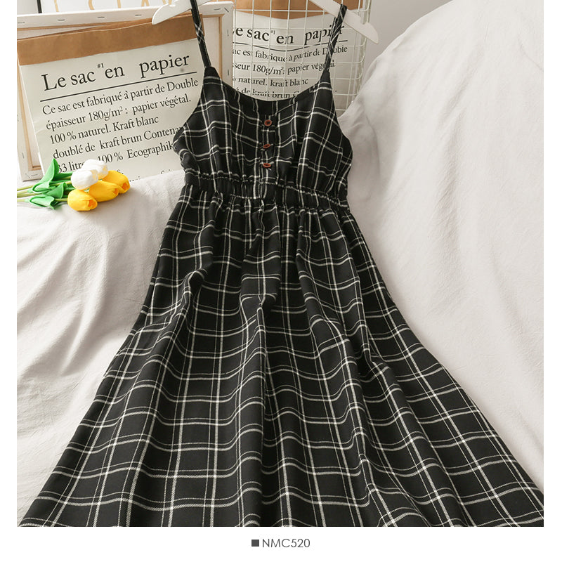 Simple plaid suspender belt slim suspender skirt 2701