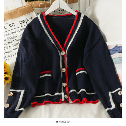 Pull femme rayé col bas cardigan simple boutonnage sur le dessus 1984