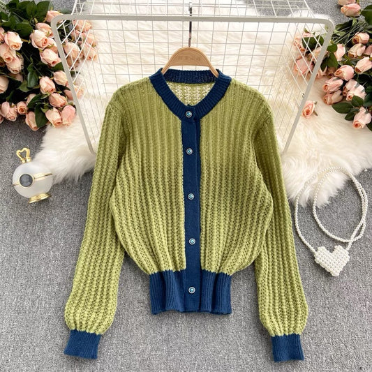 Pull vintage paresseux, simple boutonnage, ample, polyvalent, cardigan à manches longues 1387