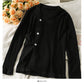 Pull à manches longues et col en V à simple boutonnage irrégulier Han Fan pour femme 2038