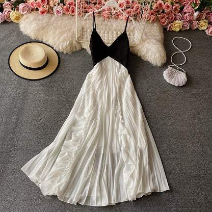 Suspender backless Pleated Dress super fairy big swing dress  2717
