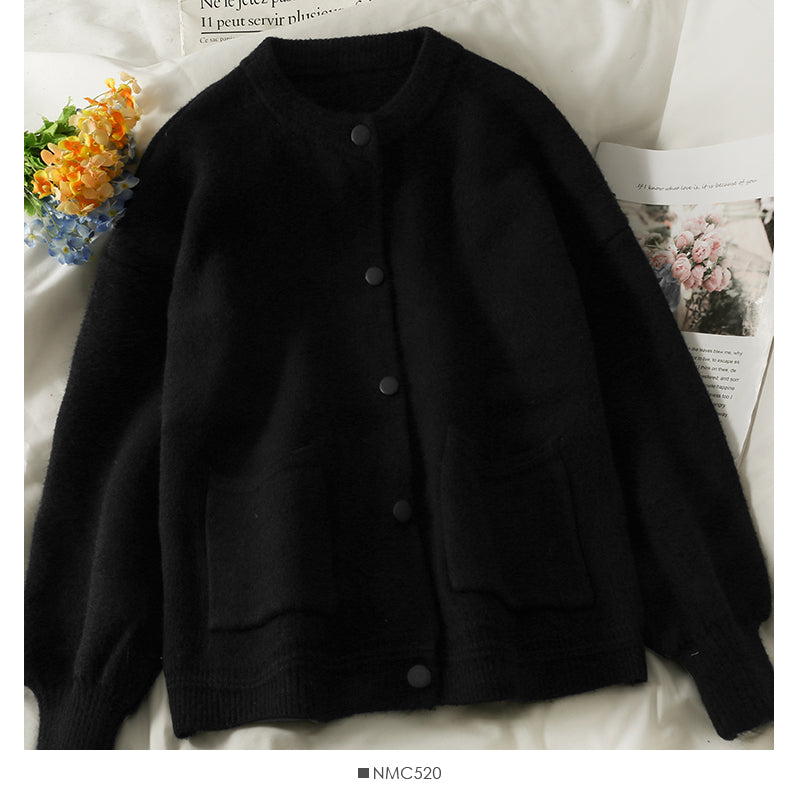 Pull col rond simple boutonnage ample et fin pour femme 1902