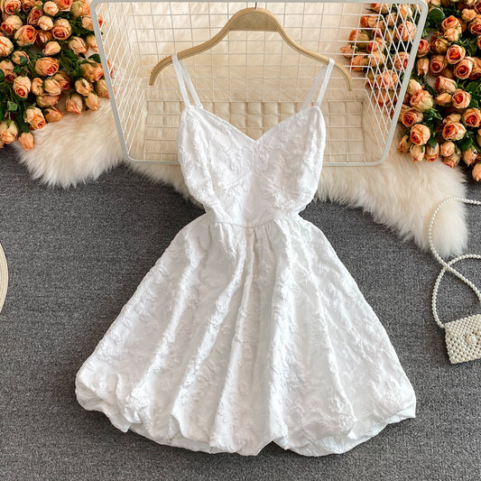 Robe à bretelles en jacquard blanc 2761