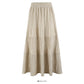 Retro loose slim stitching medium length organ pleated A-line skirt  2571