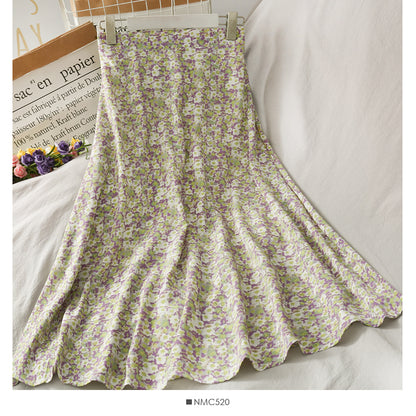 Sweet wind printed high waist slim A-line large swing skirt  2653