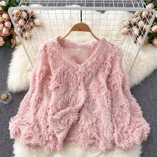Cardigans mondains de haute qualité, nouveaux, tendance, doux, pelucheux, cardigans tout-aller, hauts manteaux 1391