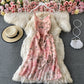 Robe en mousseline de soie à fleurs rose fendue avec volants irréguliers 3426
