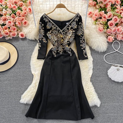 Jupe portefeuille longue coupe slim Hepburn brodée de sequins 3252
