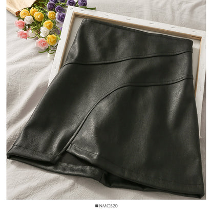 New foreign style high waist thin short leather skirt  2672