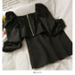 Off shoulder exposed clavicle zipper bubble sleeve top high waist skirt  2490
