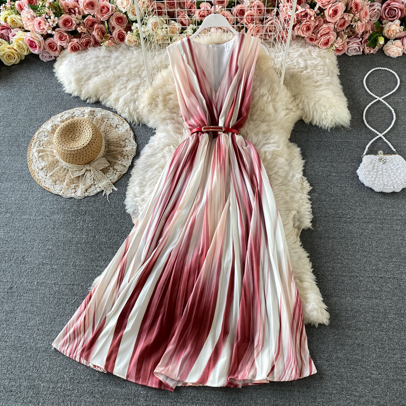 Robe longue sans manches à col en V dégradé 3182