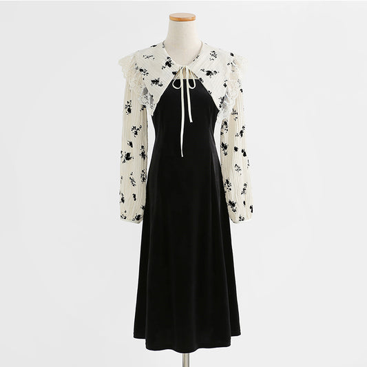New style temperament small black dress early autumn fashion golden velvet dress  2237