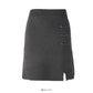 Hong Kong style retro disc buckle elastic waist thin striped A-line skirt  2644