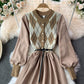 Robe en maille piquée en velours côtelé à col rond 3021