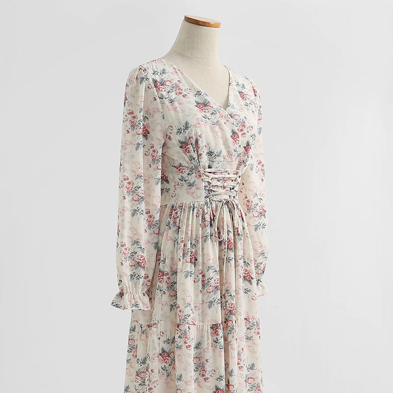 Women's floral dress thin chiffon skirt bandage gentle wind tea break skirt  2179