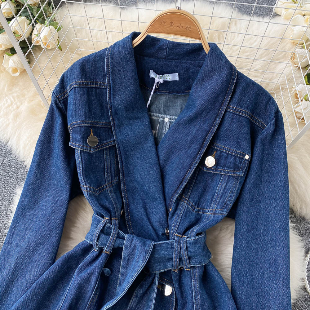Denim Jacket Women's V-neck double breasted  1512