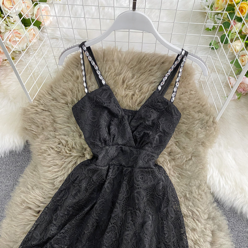 Sleeveless sexy V-neck waist slim A-line skirt  3149