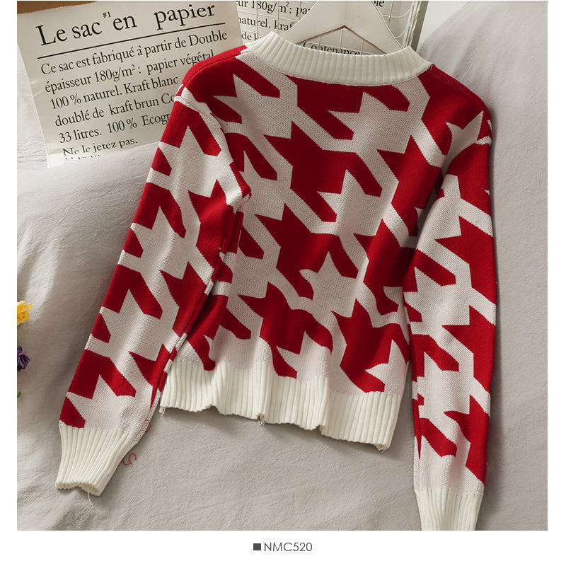 Pull simple boutonnage à col rond et nœud papillon doux et polyvalent pour femme 1988