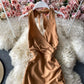 Hollow out backless sexy hanging neck V-neck dress  2759
