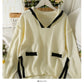 Pull col V ample et fin à rayures colorées coréennes pour femme 2000