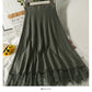 New lace stitched vertical stripe elastic waist slim skirt  2626