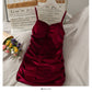 Korean retro golden velvet wrinkled tight short suspender dress  2711