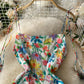 Jupe à bretelles à épaules dénudées à motif floral vintage 2841