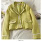 Striped tweed Lapel Blazer women's versatile single breasted long sleeved coat  2094