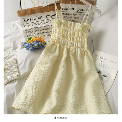 Korean wrinkled fungus side high waist thin dress for women  2686