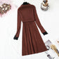 New French retro backing slim lace neck sweater skirt  2362