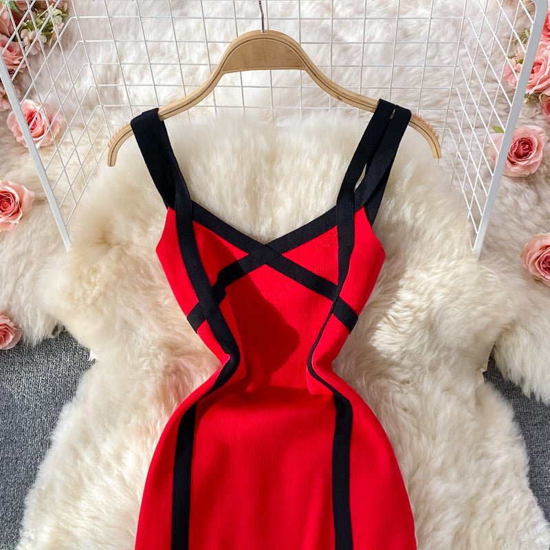 Robe portefeuille taille haute en tricot élastique slim 2824