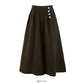 Korean Retro High Waist thin breasted thickened large swing skirt  2594