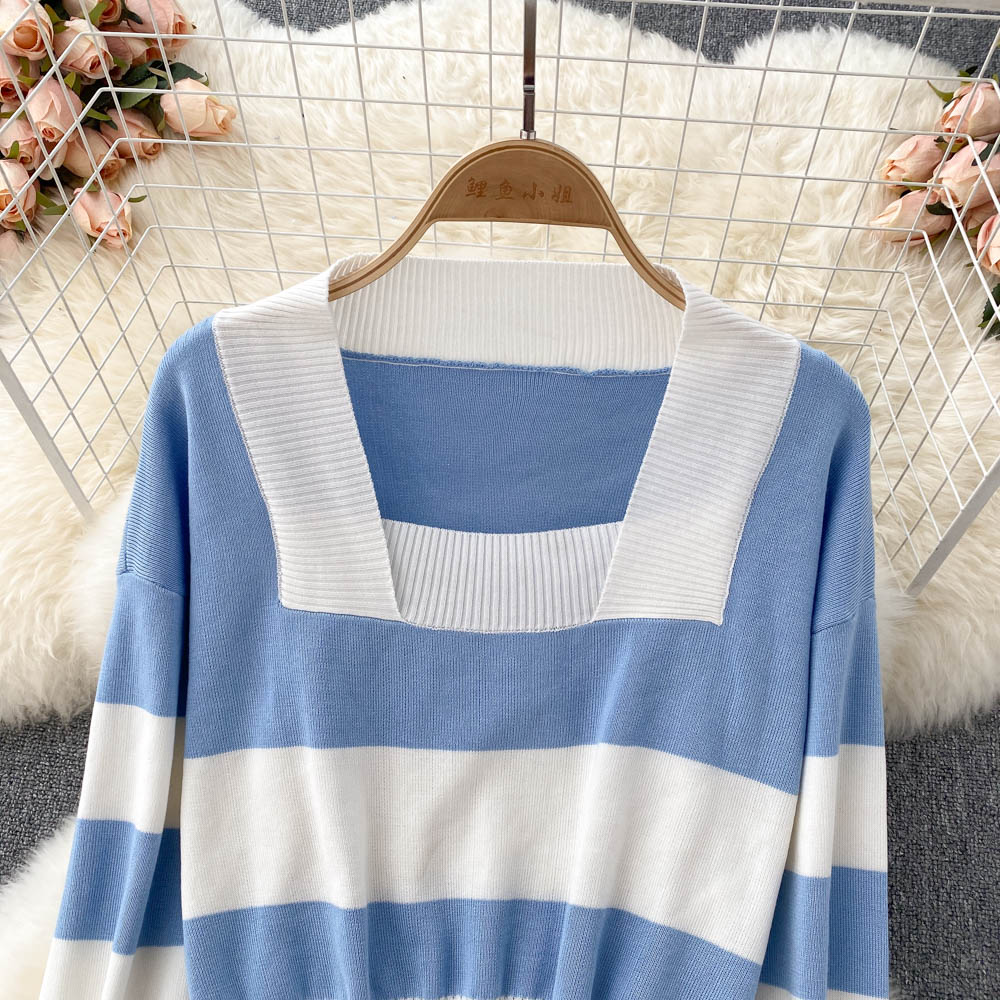 Pull à manches longues à rayures rétro de style Hong Kong Pull Pull 1627