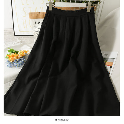 Jupe mi-longue plissée rétro taille haute pour femme 2541