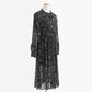 Chiffon pleated skirt, fungus floral dress, slim dress, lady dress  2432