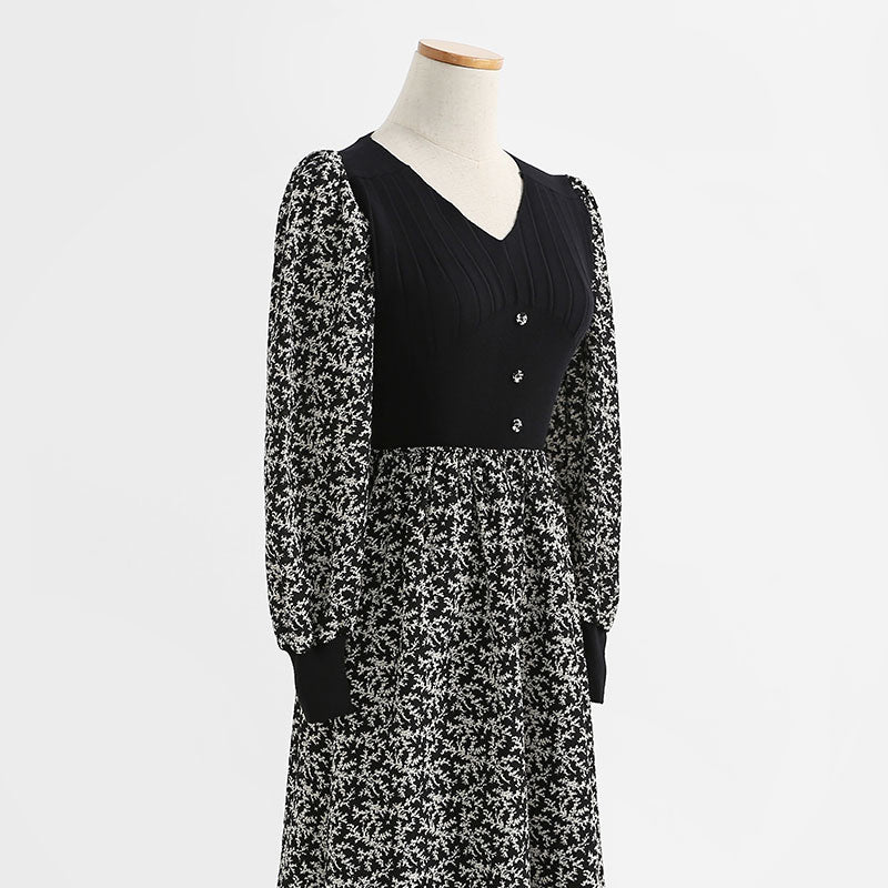 New Retro long skirt stitched black knitted skirt premium skirt  2238