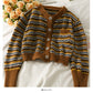 Pull cardigan à simple boutonnage à rayures contrastées vintage 1869