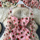 Robe en gaze rose fraise, sac à bandoulière, jupe à la hanche, ligne unique, 3177