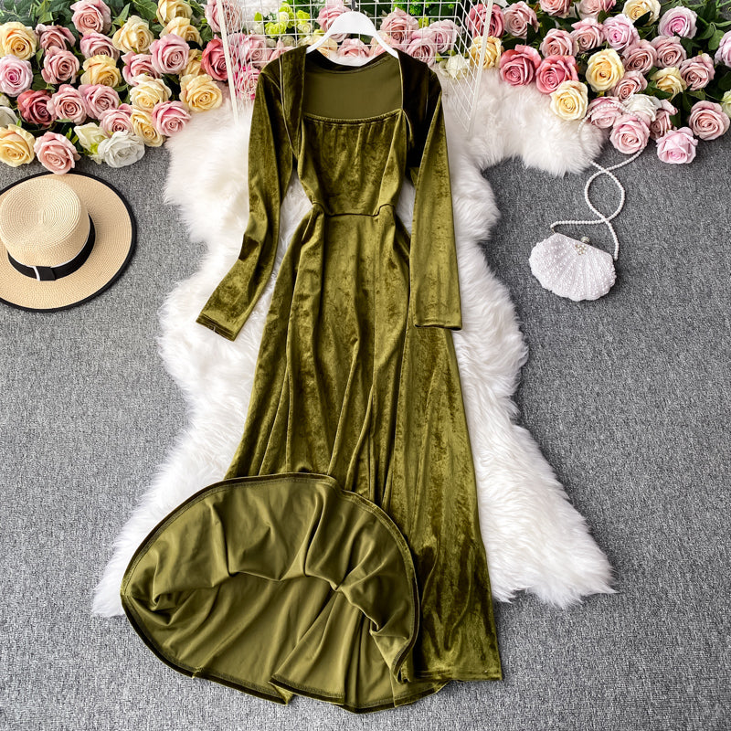 Robe vintage en velours à col carré Hepburn 2951