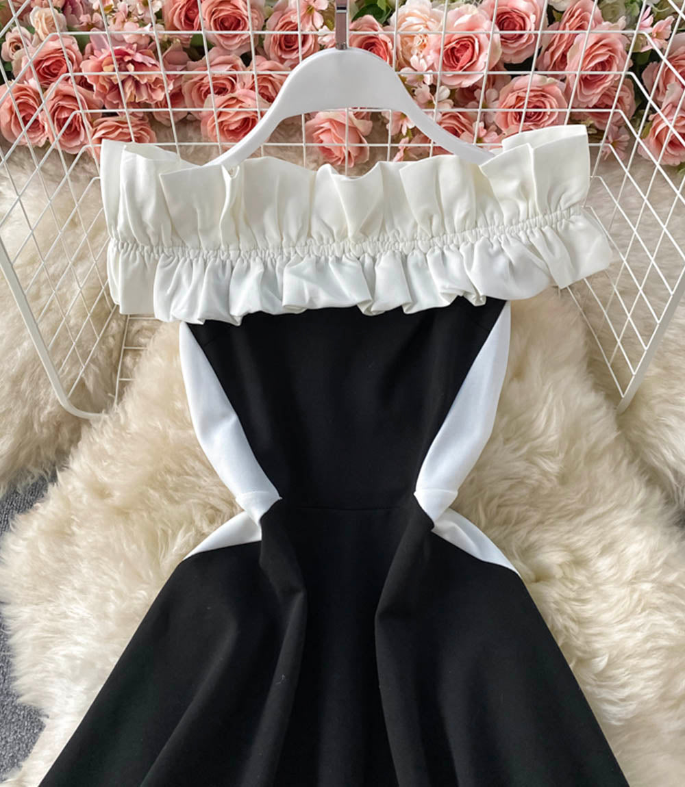 Cute A line short dress black dress  1322