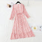 Small fresh long sleeve square neck thin Floral Chiffon Dress  2419