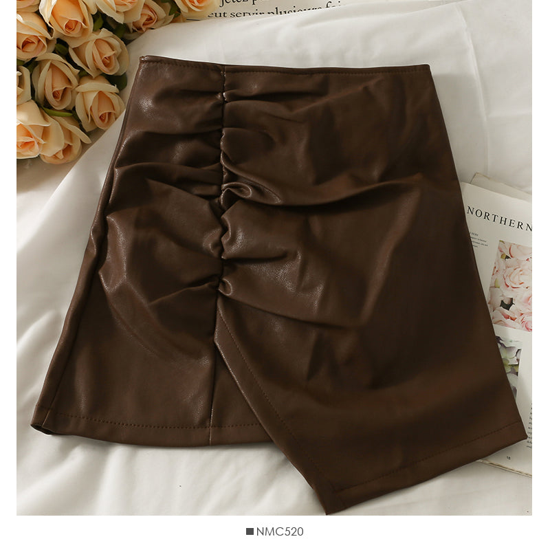 Korean retro pleated irregular high waist skirt  2576