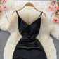 Suspender skirt female slim irregular velvet dress  2834