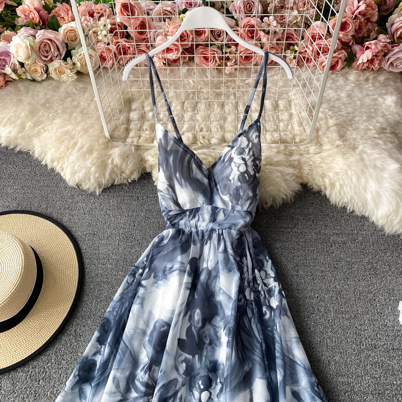 Backless suspender strapless dress with ragged waist  2837
