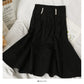 New pleated high waist thin medium length solid skirt  2639