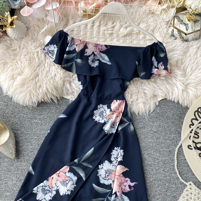 Robe à volants pour vacances à la mer, épaules dénudées 3134