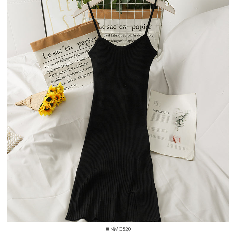 Korean low neck beautiful back tight knit suspender skirt for women  2693