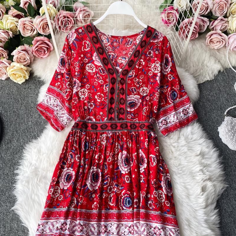Robe fleurie à volants grande jupe vacances douce jupe longue 3141