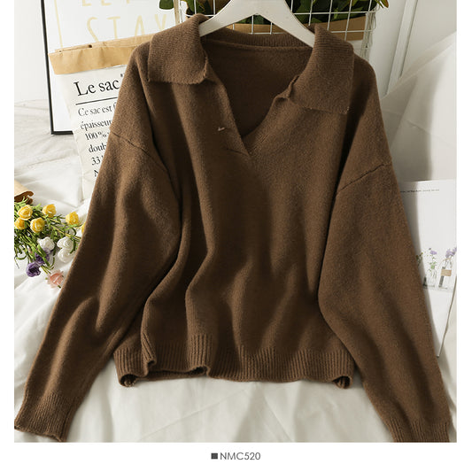 Nouveau pull ample et fin à revers vintage pour femme 1805